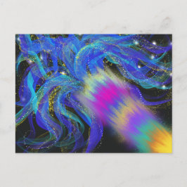 Cartão Postal Arte Abstrata Psicodélica Azul Rosa Roxo Funky