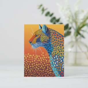 Cartão Postal Arte Abstrata Vibrante de Leopardo