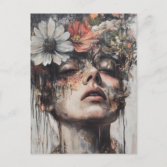 Cartão Postal Arte Aleatória Meu Gato Fez Flores em Minha Mente (Frente)