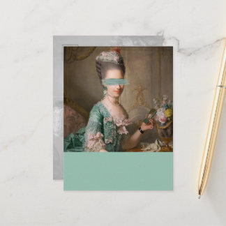 Cartão Postal Arte alterado retrato vintage bloco cor azul-teal