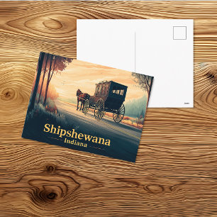 Cartão Postal Arte Amish de Cavalos e Carruagens de Shipshewana