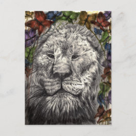 Cartão Postal Arte Animal Leão Borboletas Asas Sob as Minhas Asa