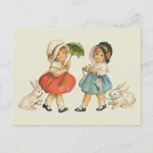 Cartão Postal Arte Antiga de Coelho de Páscoa para Crianças