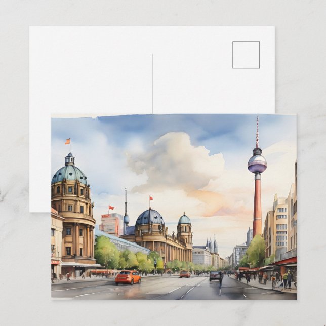 Cartão Postal Arte aquarela de Berlim (Frente/Verso)