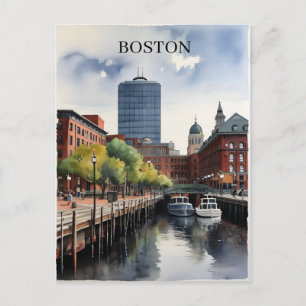 Cartão Postal Arte aquarela de Boston
