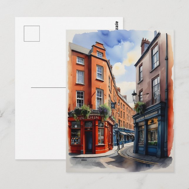 Cartão Postal Arte aquarela de Dublin (Frente/Verso)