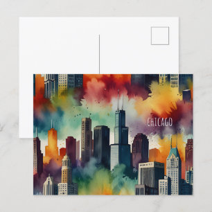 Cartão Postal Arte aquosa de Chicago