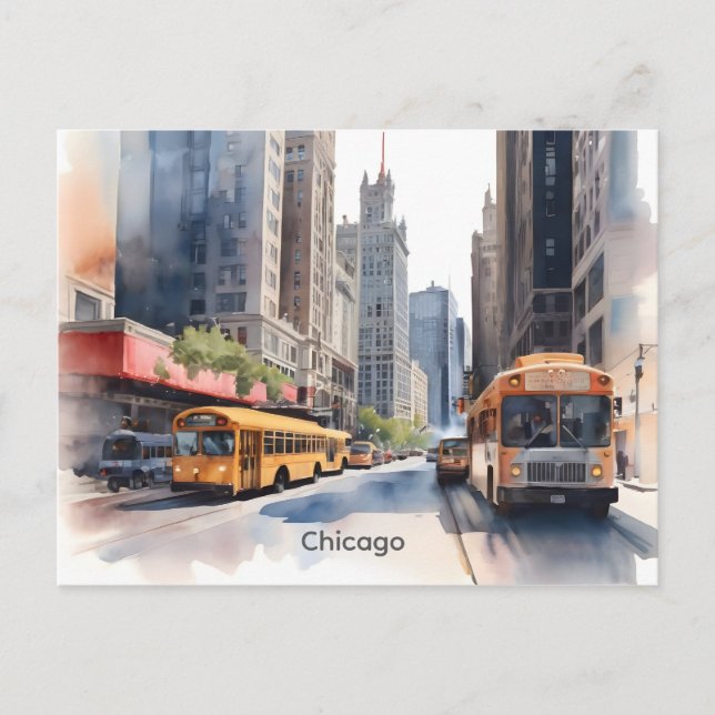Cartão Postal Arte aquosa de Chicago (Frente)