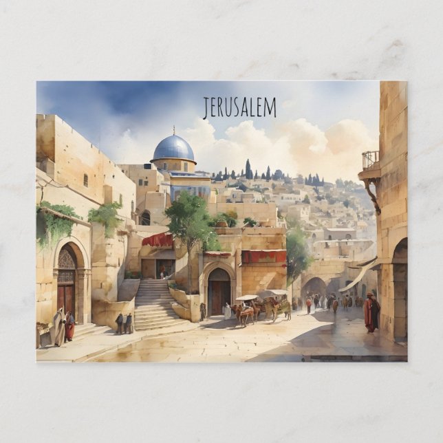 Cartão Postal Arte aquosa de Jerusalém Israel (Frente)