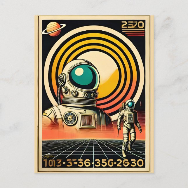 Cartão Postal Arte Astronauta da Idade do Espaço do meio século (Frente)