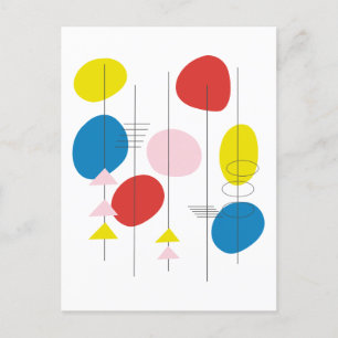 Cartão Postal Arte Atômica do Mod meio século em Amarelo Vermelh