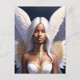 Cartão Postal Arte Black Female Angel White Wings
