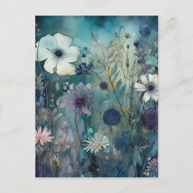 Cartão Postal Arte Blue Wild Flowers (Frente)