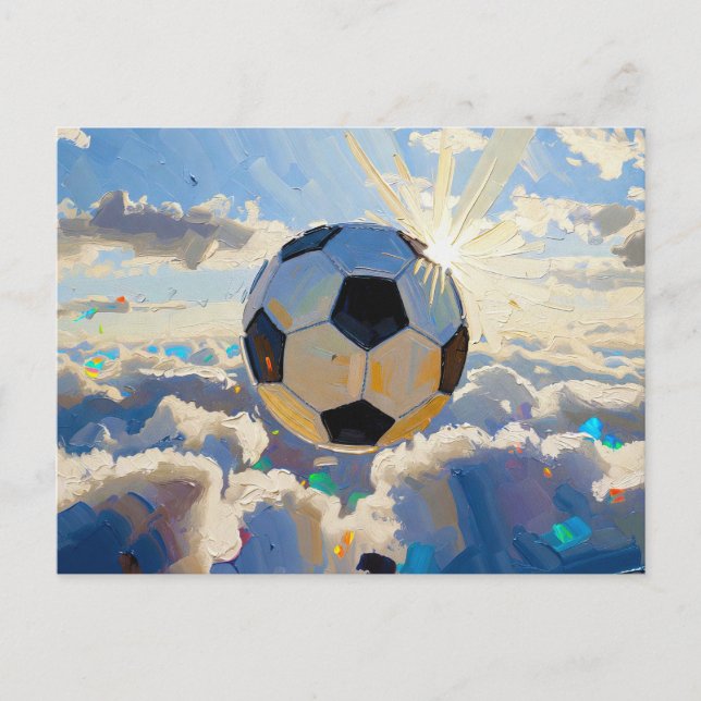 Cartão Postal Arte Bola de Futebol Voadora (Óleo No. 3) (Frente)