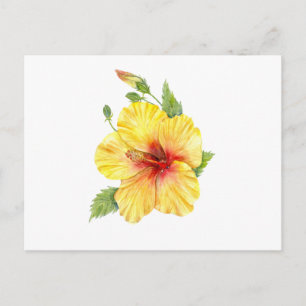 Cartão Postal Arte Botânica de Hibiscus Amarelo