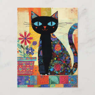 Cartão Postal Arte Caprichosa de Gato Preto