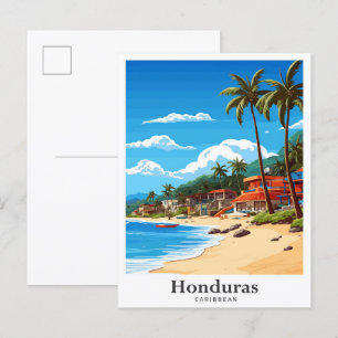 Cartão Postal Arte Caribenho Hondurenho Ilustração de Viagem Vin