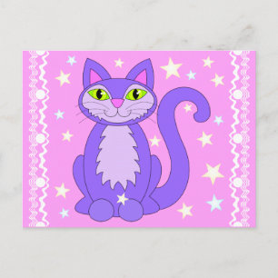 Cartão Postal Arte Cartoon Estrelas Gato Design Có