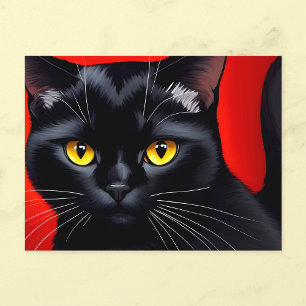 Cartão Postal Arte Cativante de Gato Preto