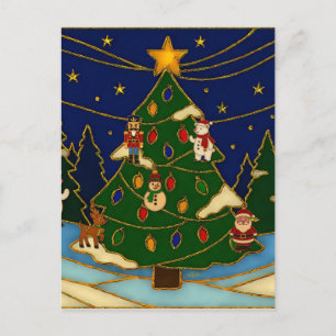 Cartão Postal Arte Cloisonne Floresta Caprichosa Natal Clássico
