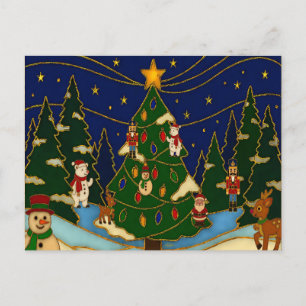 Cartão Postal Arte Cloisonne Floresta Caprichosa Natal Clássico