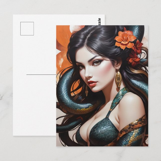 Cartão Postal arte cobra mulher (Frente/Verso)