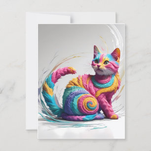 Cartão Postal Arte Colorida de Gato Arco-íris Caprichoso