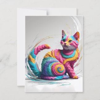 Cartão Postal Arte Colorida de Gato Arco-íris Caprichoso