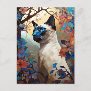 Cartão Postal Arte Colorida de Gatos Siameses