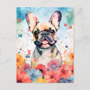 Cartão Postal Arte colorida em aquarela de Bulldog Francês