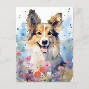 Cartão Postal Arte colorida em aquarela de Collie