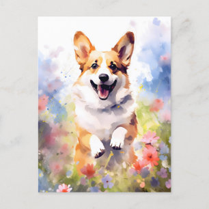 Cartão Postal Arte colorida em aquarela de Corgi