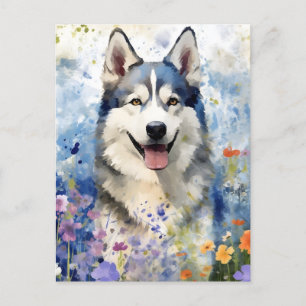 Cartão Postal Arte colorida em aquarela de Husky