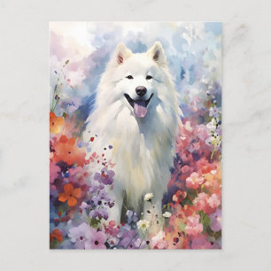 Cartão Postal Arte colorida em aquarela de Samoyed