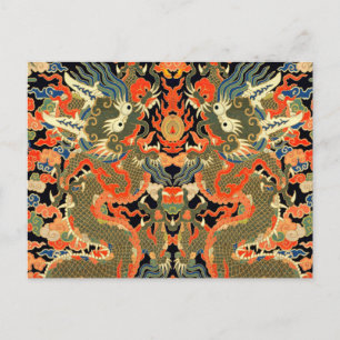 Cartão Postal Arte Colorido Dragão Asiático Chinês