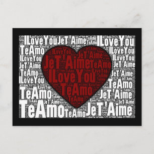 Cartão Postal Arte com Palavras: "Eu Te Amo" 3 idiomas - Coração