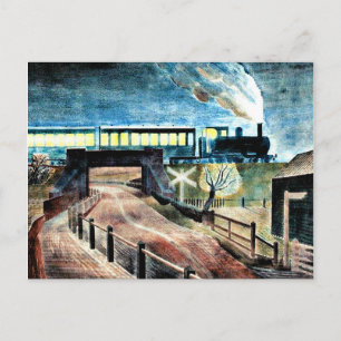 Cartão Postal Arte corajosa, Comboio passando pela ponte à noit