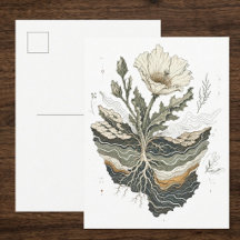 Arte Cottagecore de Flor de Papoula Botânica