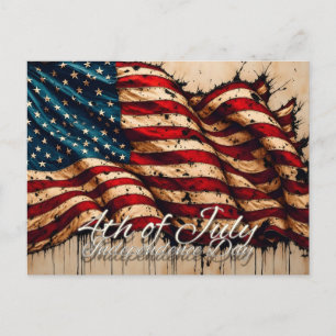 Cartão Postal Arte da Bandeira Americana Vintage para 4 de Julho