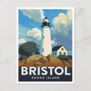 Cartão Postal Arte da Casa de Luz de Bristol Rhode Island