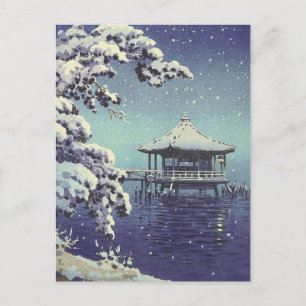 Cartão Postal Arte Da Cena De Inverno Do Rio Japonês