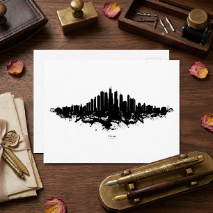 Cartão Postal Arte da Cidade em Aquarela Preto e Branco da Silhu