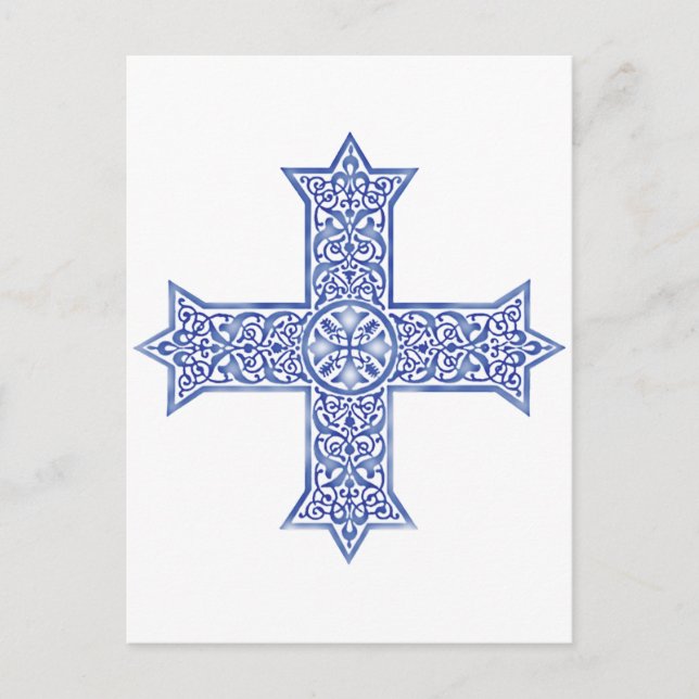 Cartão Postal Arte da Cruz Copta Azul Lapis Premium (Frente)