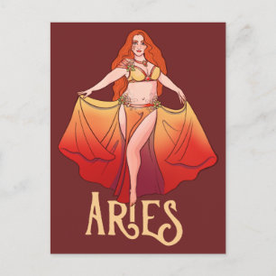 Cartão Postal Arte da Deusa do Zodíaco de Áries Dançarina do Ven