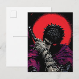 Cartão Postal Arte da Espada da Lua Vermelha do Guerreiro do Ani