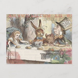 Cartão Postal Arte da Festa de Chá Maluca de Alice no País das M
