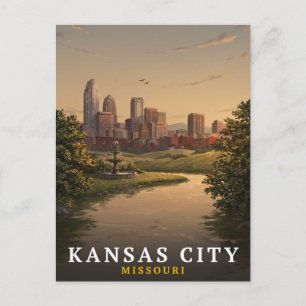 Cartão Postal Arte da Fonte do Horizonte de Kansas City Missouri