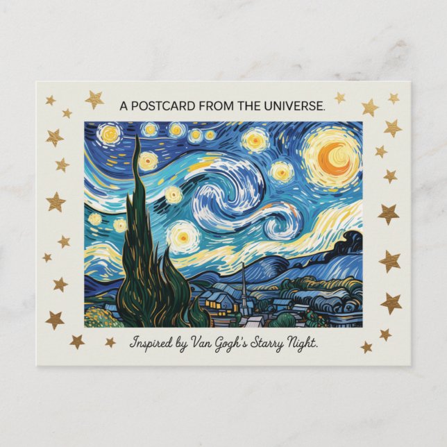 Cartão Postal Arte da Noite Estrelada de Van Gogh inspirada (Frente)