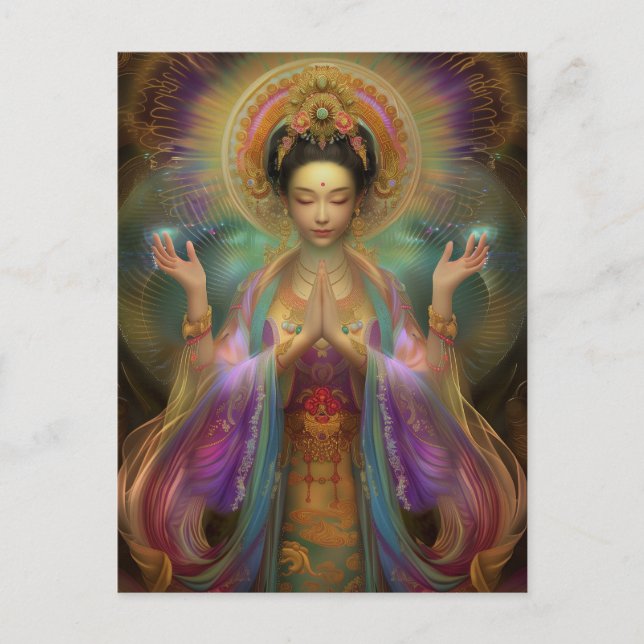 Cartão Postal Arte da Oração da Deusa Visionária Quan Yin (Frente)