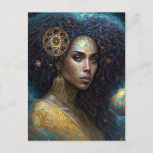 Cartão Postal Arte da Rainha Fantasia, Deusa Negra Africana